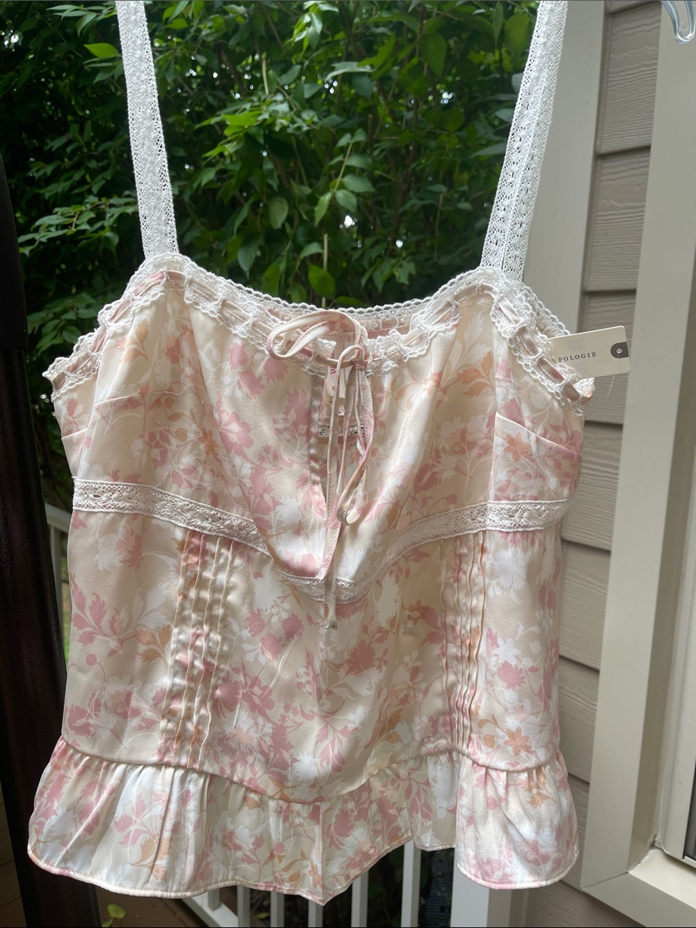 Lyrebird Pink and Cream Floral Lace-Trim Camisole
